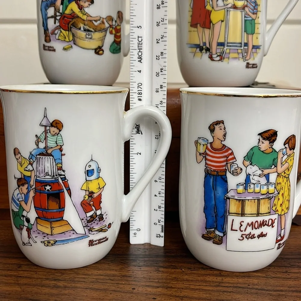 Set of (4) 1982 Norman Rockwell Good Old Days Diner Mugs